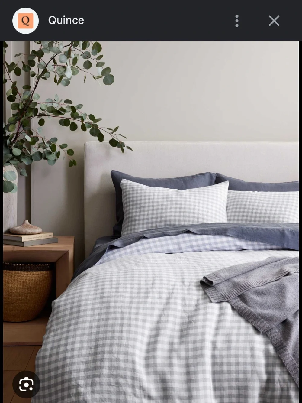 Quince Blue fog Gingham Linen duvet cover only, size king/cal king
